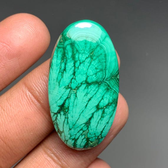 Natural Malachite Cabochon, Tree Design Malachite Gemstone, Tree Design Gemstone, Malachite For Jewelry Making, 57cts, 38×20×6mm, FS7903