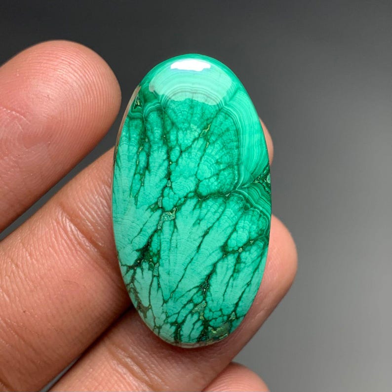 Natural Malachite Cabochon, Tree Design Malachite Gemstone, Tree Design Gemstone, Malachite For Jewelry Making, 57cts, 38×20×6mm, FS7903 image 4