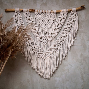 Boho Macrame Wall Hanging: Large Cotton Tapestry on Driftwood