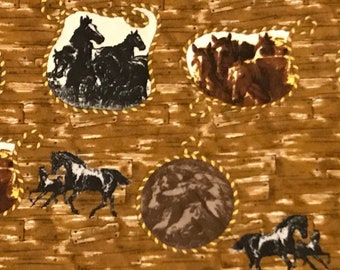 Cowboy Horse Fabric By The Yard Cotton Flannel Western Mountains