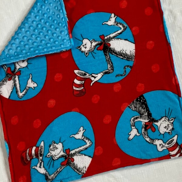 Dr Seuss Baby Lovey, Cat in The Hat Minky Cuddle Blanket, Seuss Nursery Theme, Newborn Shower Gift Present, Baby Security Blanket Chewey