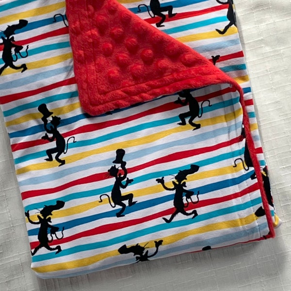 Dr Seuss Baby Blanket, Cat In The Hat Blanket, Seuss Themed Nursery, Baby Shower Gift, Girl Boy Unisex Present, Handmade Baby Gift, Suess