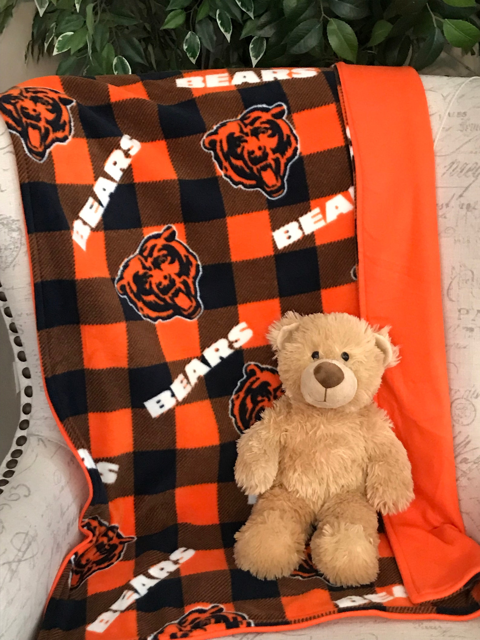 Chicago Bears Baby Blanket Fleece Football Sports Blue Orange Etsy