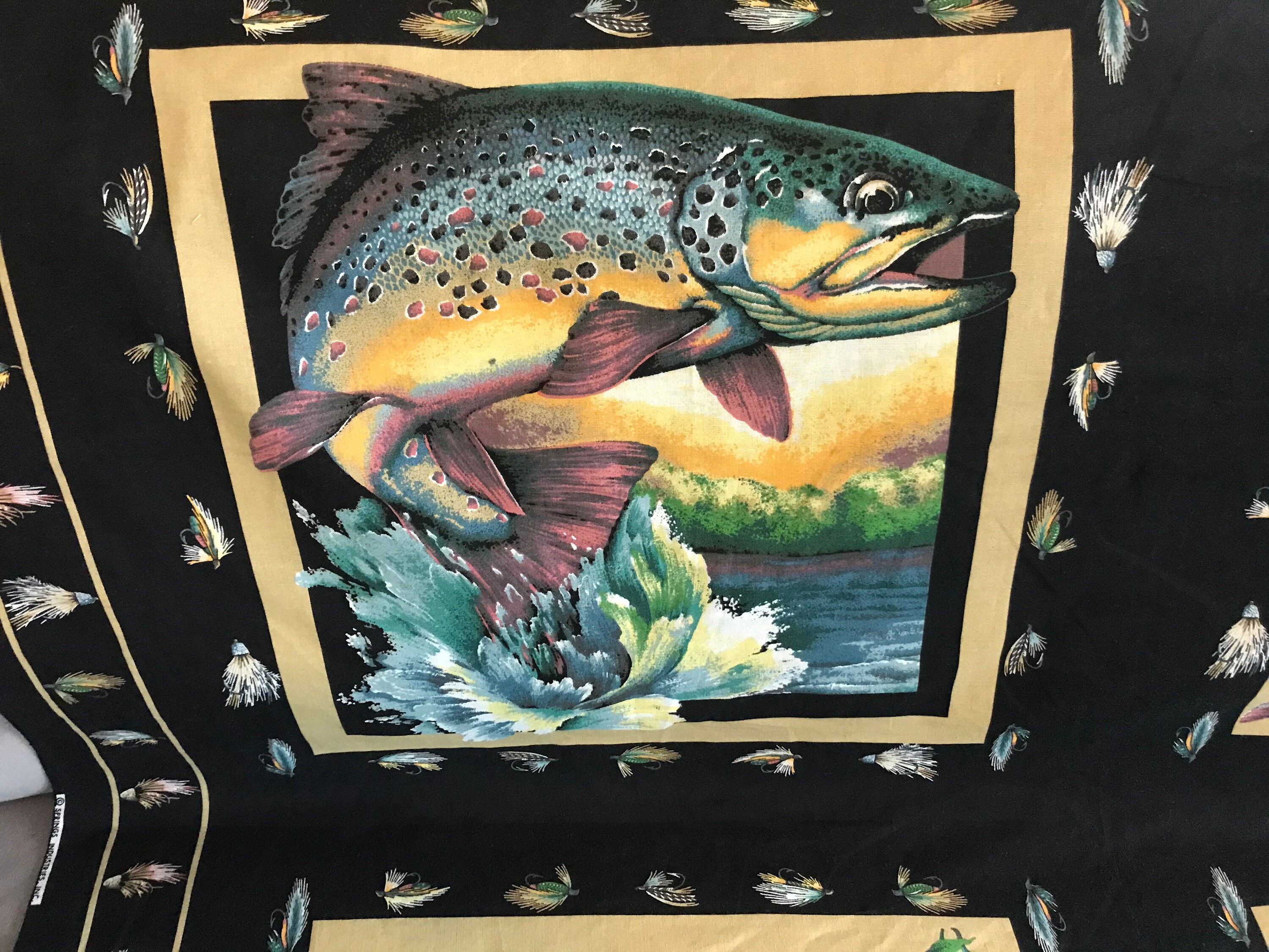 Fish Panel Fabric Brook Trout Rainbow Trout Freshwater Fly Etsy