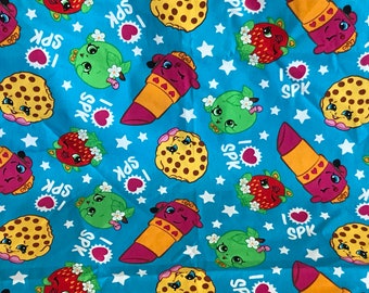 Shopkins Cotton Fabric By The Yard I Love SPK Remnant Fabric Stash Aqua Turquoise