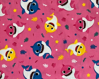 Baby Shark Cotton Fabric Remnant 1.36 Yards Pink 49 in long by 44 in wide