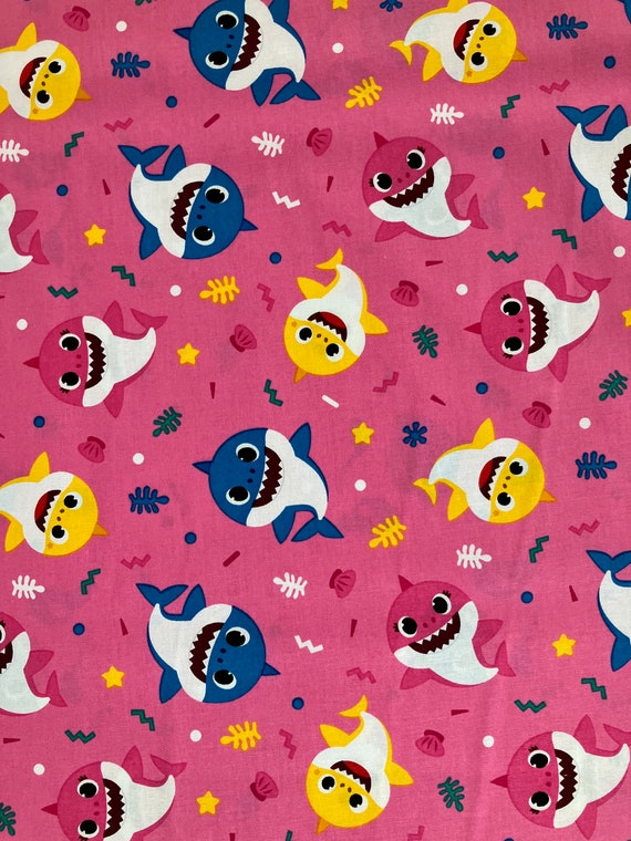 Baby Shark Cotton Fabric Pink by the Yard and 1/2 Yard - Etsy