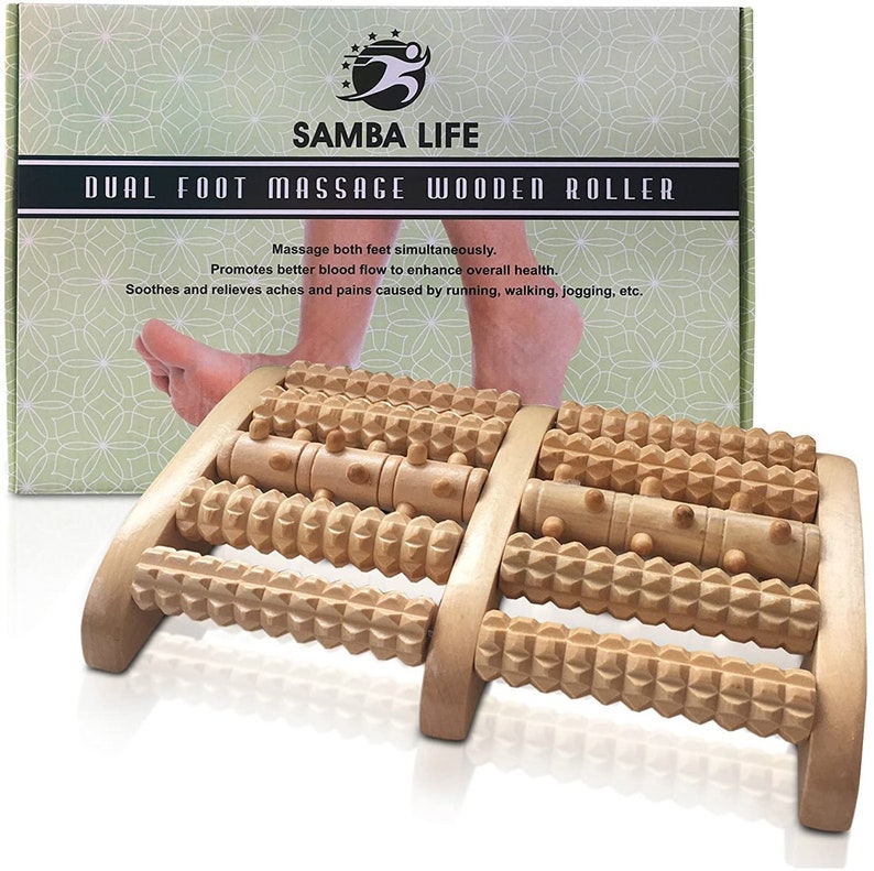 Dual Foot Massager Wooden Roller Feet Acupressure Reflexology Help to Relieve Plantar Fasciitis