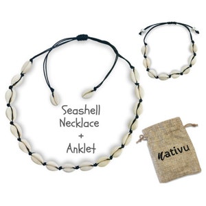 Shell Necklace + Anklet SET - Vsco Stuff Handmade Seashell Cowrie Puka Visco Girl Adjustable Choker Anklet Set for Women Girls and Teen