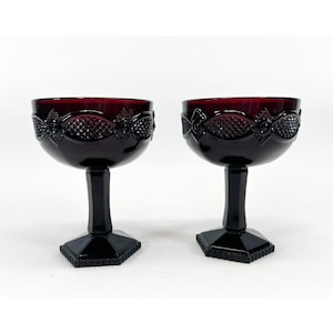 Avon Cape Cod Tall Ruby Red Goblets Champagne Sherbet  Glasses Set of 2