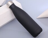Double Insulated Water Bottle - Stainless Steel Flask - Black Matte - Rubber coating - Hot Cold Bottle - Blank Non-personalized - Metal