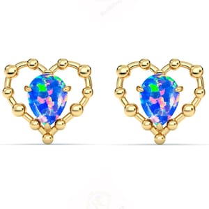 Pendientes únicos de ópalo azul para mujer, pendientes minimalistas de ópalo, pendientes llamativos de plata 925, pendientes de boda de ópalo azul en forma de lágrima