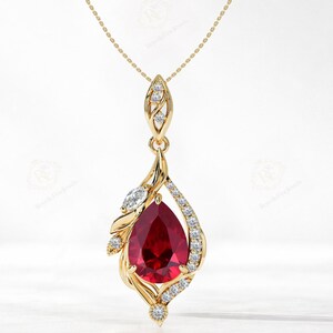 Colgante Art Déco de Rubí para Mujer, Colgante de Piedra Preciosa en Forma de Lágrima, Colgante de Boda de Rubí en Plata 925, Collar Exclusivo, Regalo de Aniversario para Ella