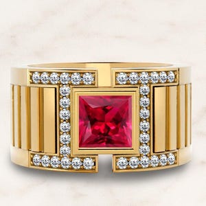 Einzigartiger Rubinring Für Herren Herrenring Princess Cut Rubin Siegelring Herrenring Vintage Roter Edelstein 925 Silber Herrenring