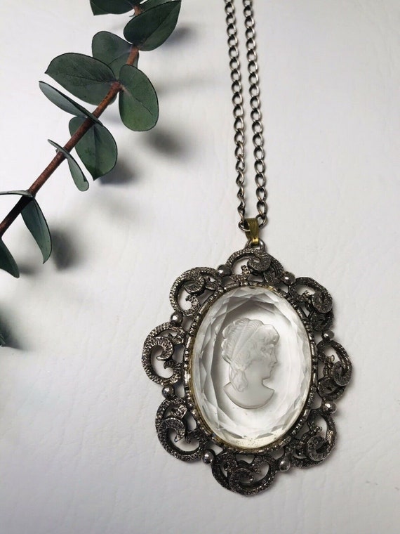 Antique Victorian Style Large Glass Cameo Necklace