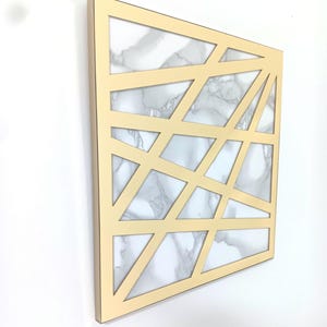 Gold Acrylic Mirror Square Picture - Wall Decor with Modern Linear Pattern 27x27cm