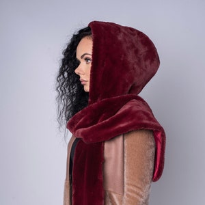 Faux Fur Black Hooded Scarf, Faux Fur Scarf, Black Hood With