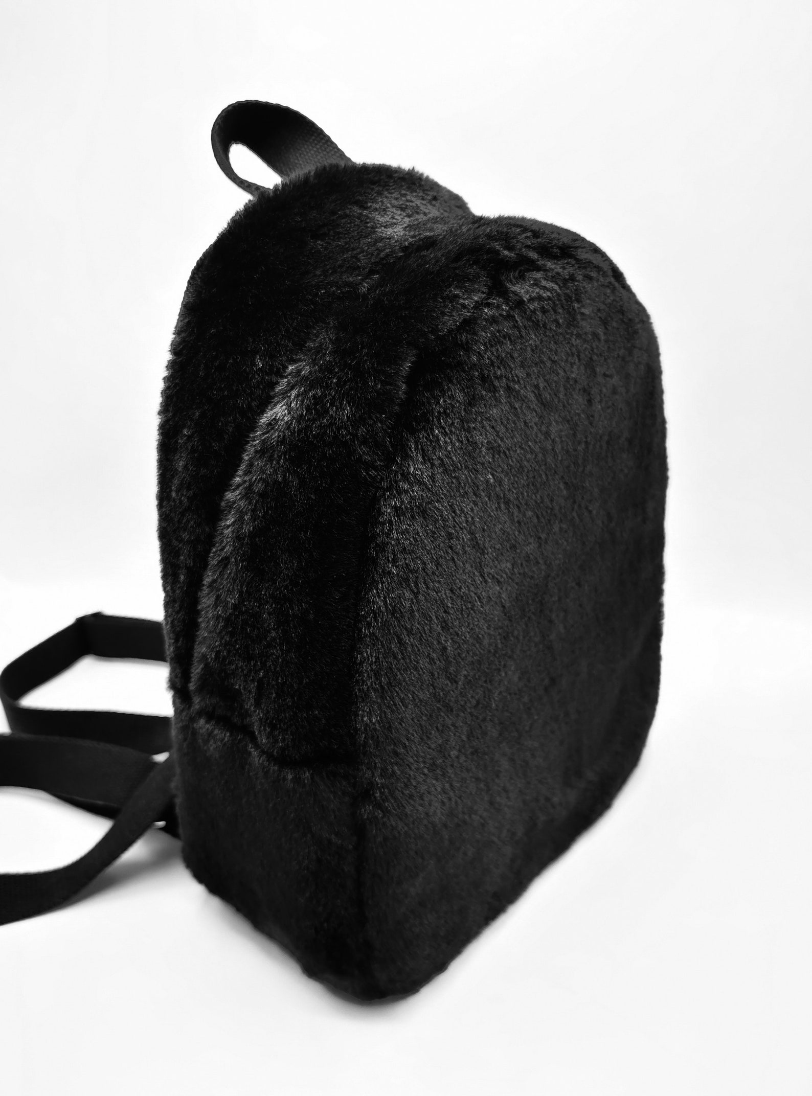 Faux fur black backpack Faux fur backpack Black backpack for Etsy