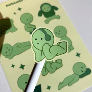 Cute Smiski Green Guy Sticker Sheet - Laptop Scrapbook Water Bottle Decor