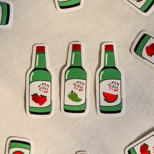 Cute Korean Food Sticker Soju Lover Water Bottle Sticker for Laptop Decor Soju Bottles Asian Food Stickers Cute Korean Stickers