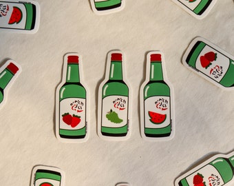 Cute Korean Food Sticker Soju Lover Water Bottle Sticker for Laptop Decor Soju Bottles Asian Food Stickers Cute Korean Stickers