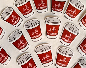 San Francisco Coffee Cup Sticker SF Waterproof Travel Sticker Coffee Lover Sticker Explore San Francisco Decor