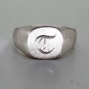 Hand Engraved Initials Sterling Silver Signet Ring - Matte Satin Finish