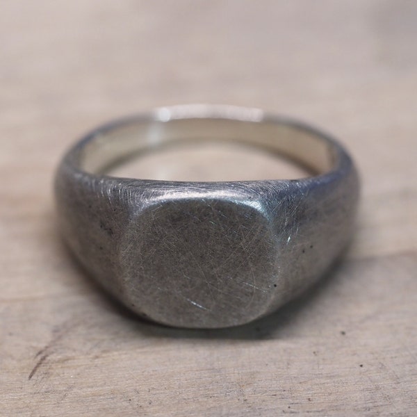 Vintage Sterling Silver Signet Ring - Blank Oxidized Worn Patina