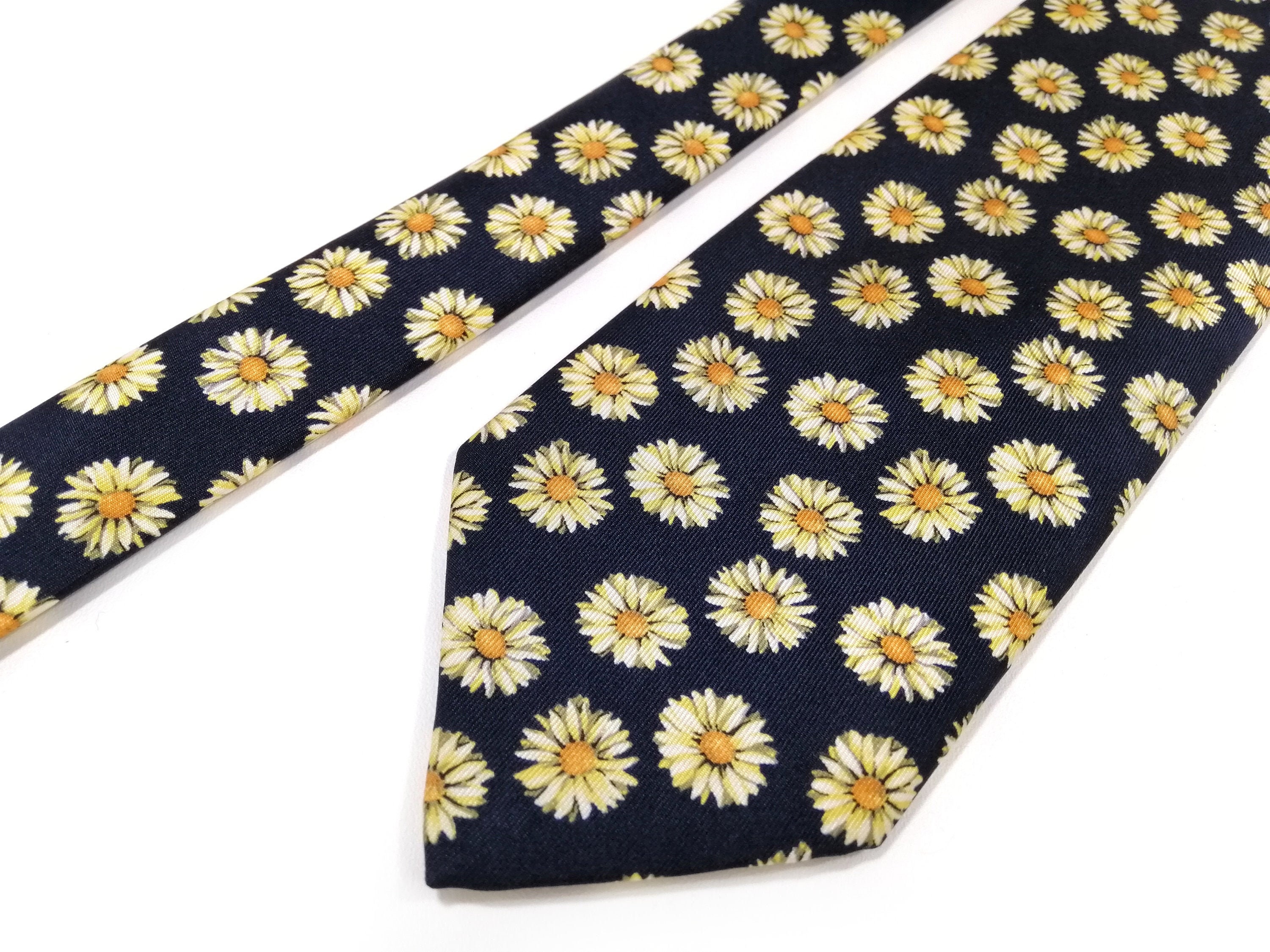 Floral wedding tie with yellow daisy flower pattern Silk Etsy