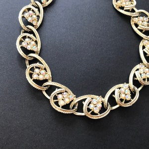 Vintage Coro Style Light Gold Tone and AB Crystal Oval Swirl Necklace image 3