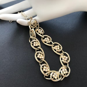 Vintage Coro Style Light Gold Tone and AB Crystal Oval Swirl Necklace image 6