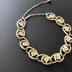 Vintage Coro Style Light Gold Tone and AB Crystal Oval Swirl Necklace image 2