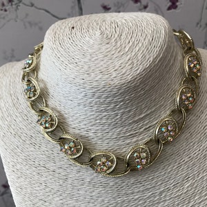 Vintage Coro Style Light Gold Tone and AB Crystal Oval Swirl Necklace image 7