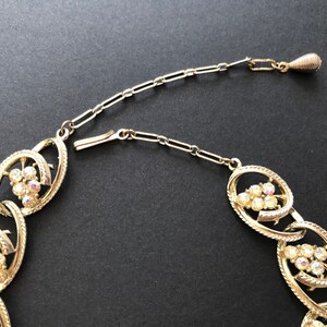 Vintage Coro Style Light Gold Tone and AB Crystal Oval Swirl Necklace image 4