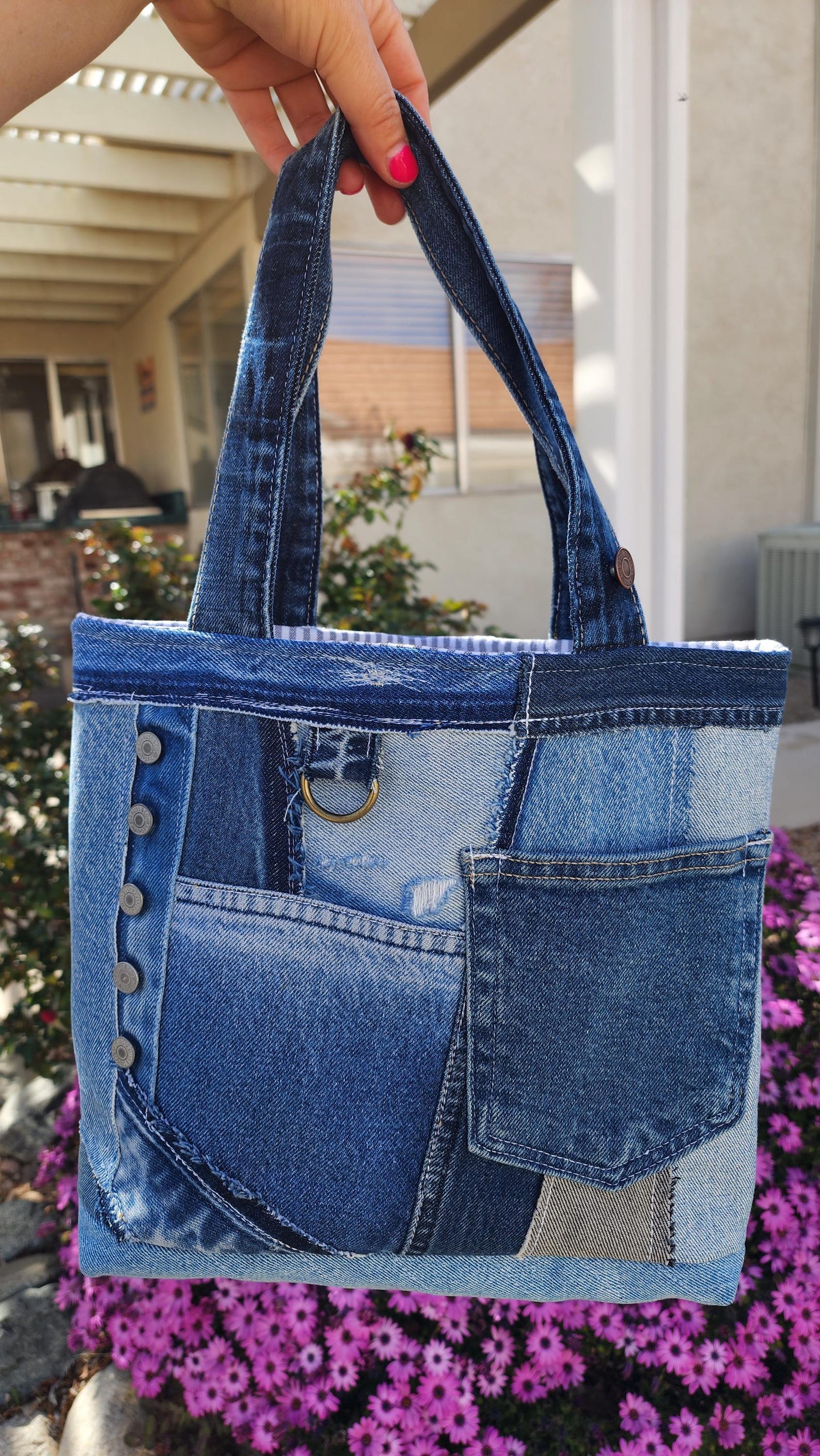 Patch Work Accessory Upcycled Denim Patchwork Tote Bag and Accessory Pouch Set. - Etsy