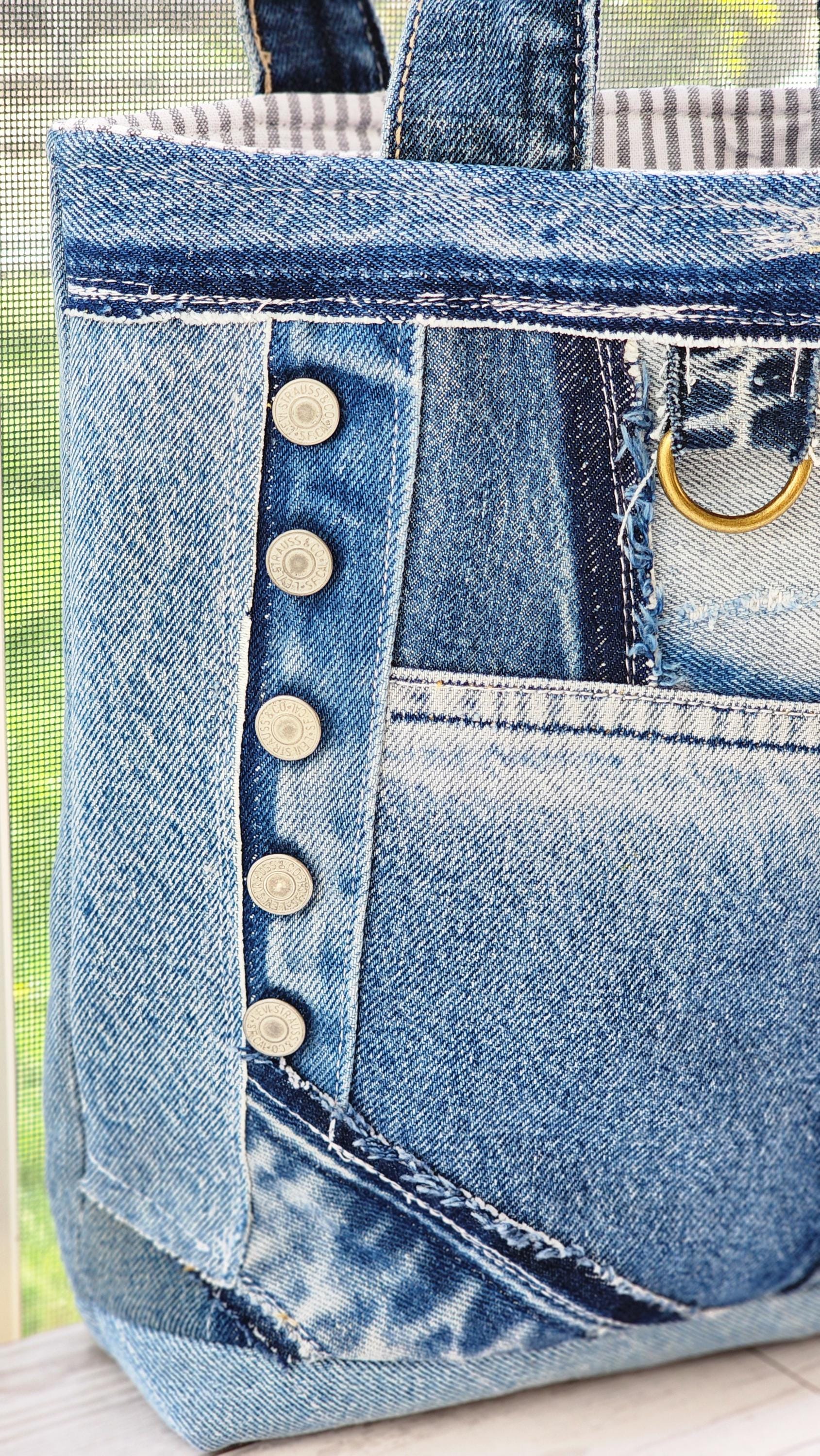 Patch Work Accessory Upcycled Denim Patchwork Tote Bag and Accessory Pouch Set. - Etsy