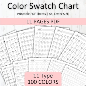 Printable Color Swatch Chart - Blank Color Testing Page for Alcohol Markers, Colored Pencils & Watercolors - Digital Download PDF