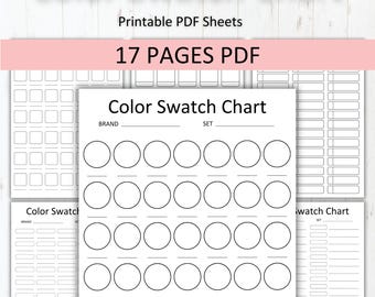 Printable Color Swatch Chart: Alcohol Markers, Pencils, Watercolors (Digital Download PDF)