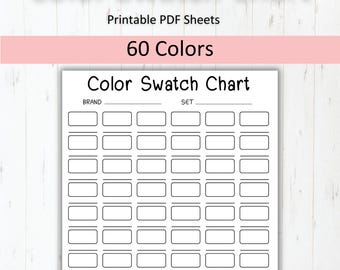 May include: Printable color swatch chart with 60 blank squares for recording paint colors. The chart has spaces for the brand and set names.