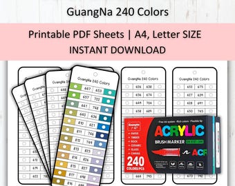 GuangNa 240 Colors Acrylic Brush Marker Swatch Card Template | Printable Paint Color Chart | Digital PDF Download