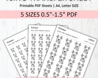 Reindeer Royal Icing Transfer Sheets, Cookie Decorating (PDF)