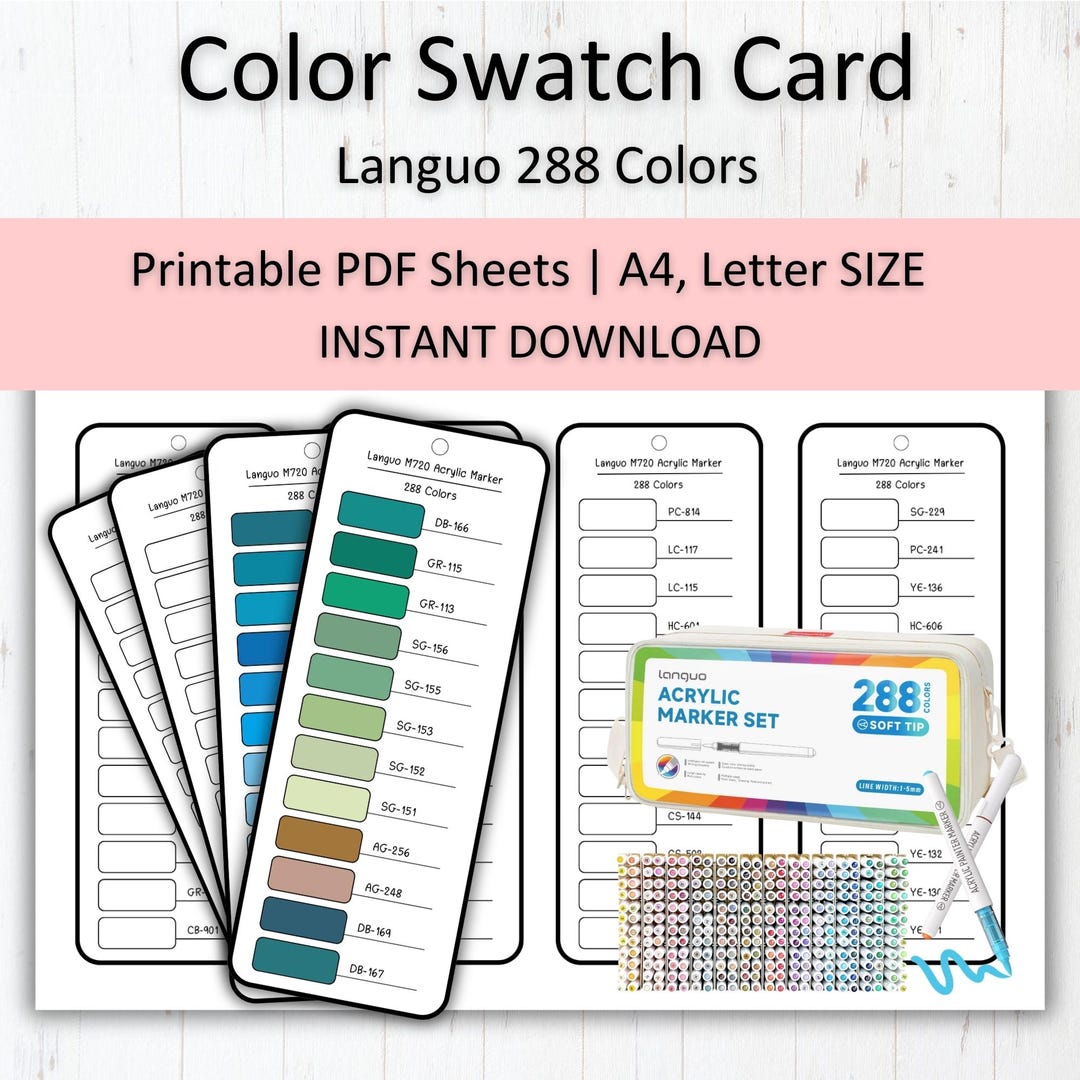 Languo Acrylic Marker Swatch Chart | 288 Color Template (printable PDF ...