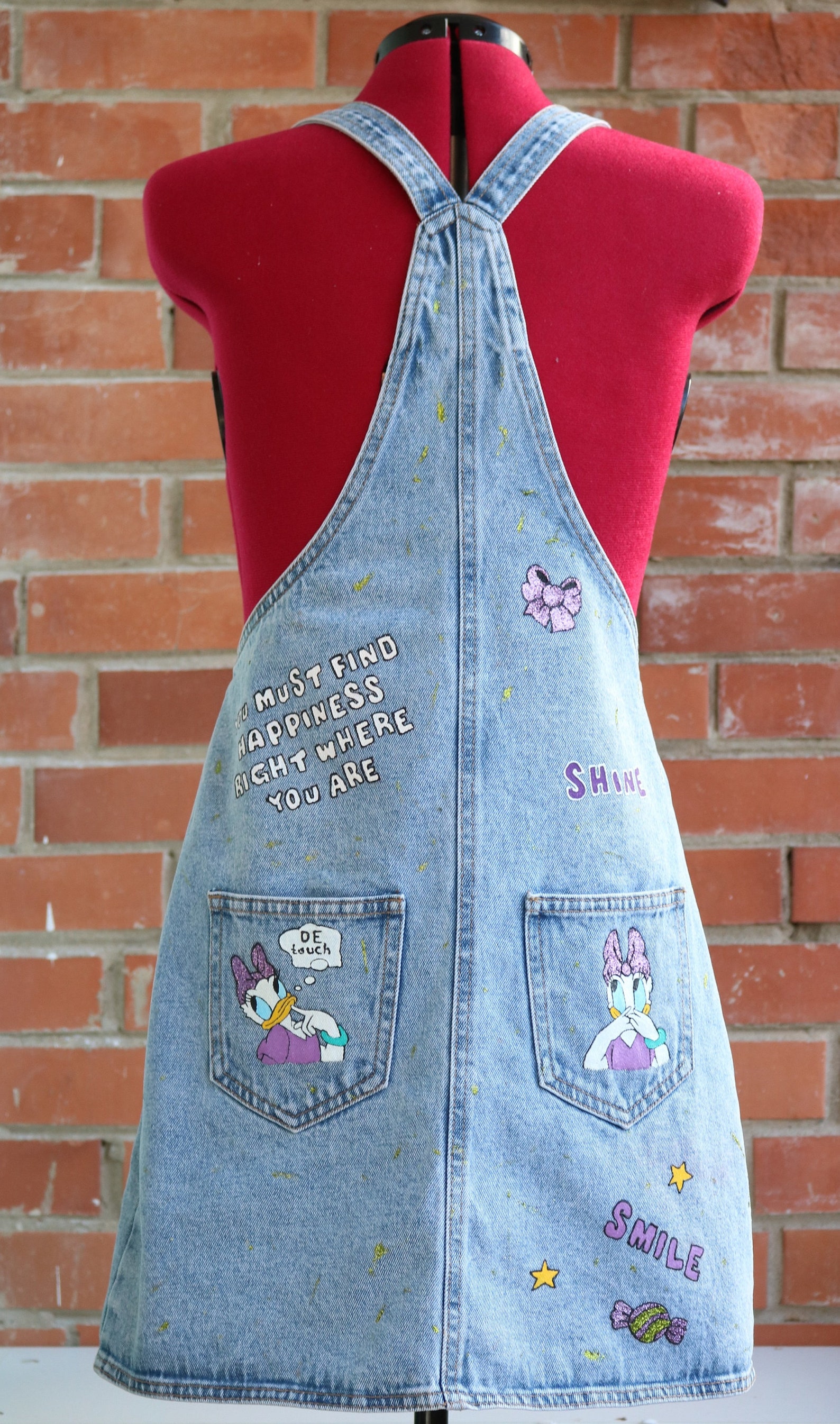 Robe En Jean Peinte à La Main Balu - Fleurs Violettes, Taille Fille 4, Occasion Très Bon État