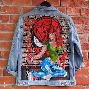 Hand Painted Custom Denim Jacket, Jean Jacket, Art Jacket, Denim Jacket, Hand Painted Denim Jacket,Spider - Man Jacket