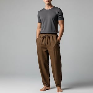Men’s Linen Cotton Trousers, Lightweight Summer Pants ,Casual Beachwear, Breathable Relaxed Fit, Travel & Resort Wear, Mans Organic Pants