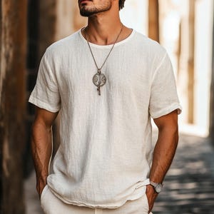 Mens Linen T Shirt, Handmade Natural Summer Top, Lightweight Casual Apparel, Style-T Shirt Summer Pure Linen Shirt,