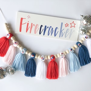 Sparkler Fourth of July Tassel Garland/Independence Day/Pink Patriotic Decor/Fourth of July Garland