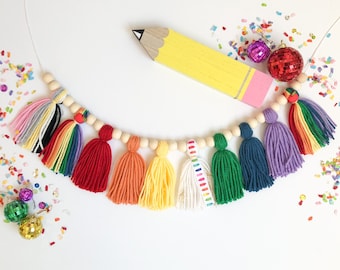Teacher Garland/Back to School Garland/Classroom Garland/Classroom Decor/Rainbow/Apple/Pencil