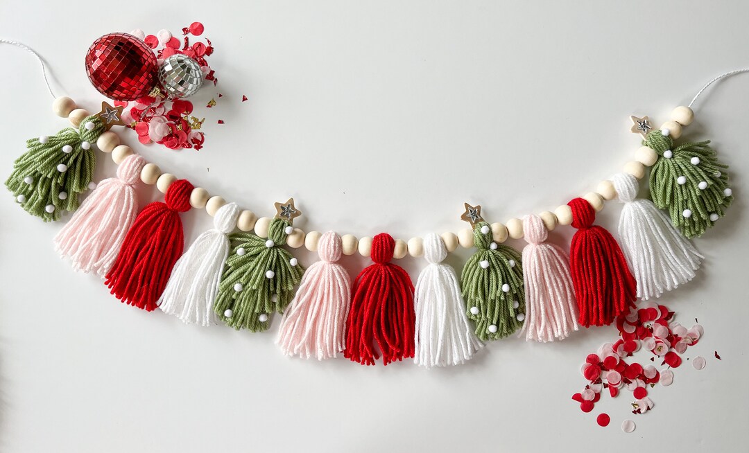 Christmas Tree Pink White Red Tassel Garland/pink Christmas Etsy