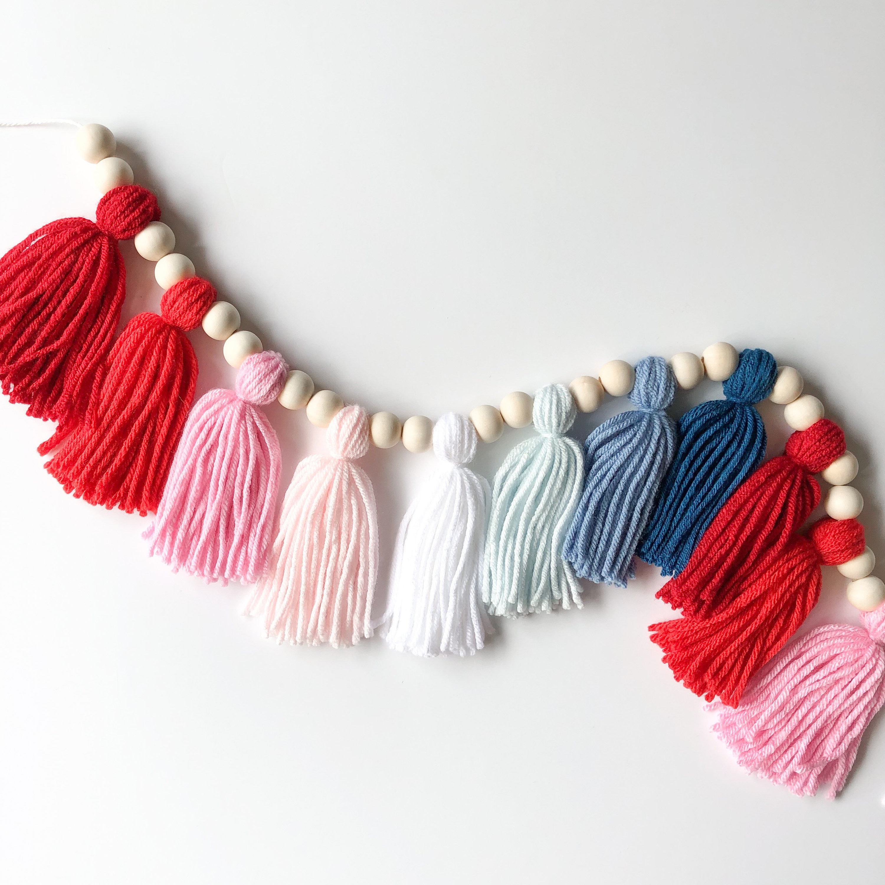 Red, Pink, White & Blue Ombré Fourth of July Tassel Garland/Independence Day/Pink Patriotic Decor/Fourth of July Garland